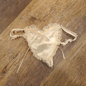 Vintage lace beads elastic white sexy panties underwear one size Y2K